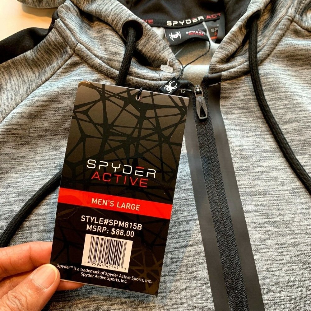 NWT Spyder Active Hoodie Sweatshirt Pullover Mens Large ProWEB Zip Fleece‎ Lined - Picture 3 of 12